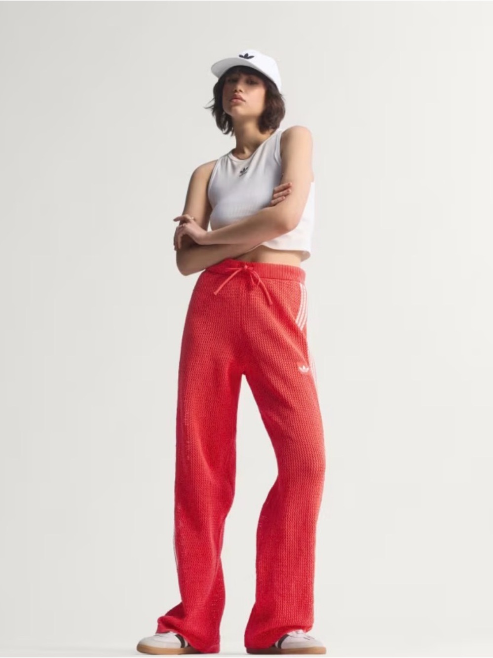 Adidas Red Crochet RARE Knit Track Pants with White Three Stripes - Picture 3 of 15